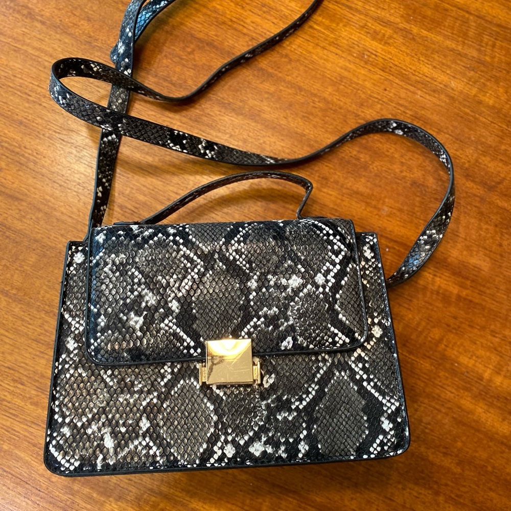 Black Crocodile Print Crossbody Bag